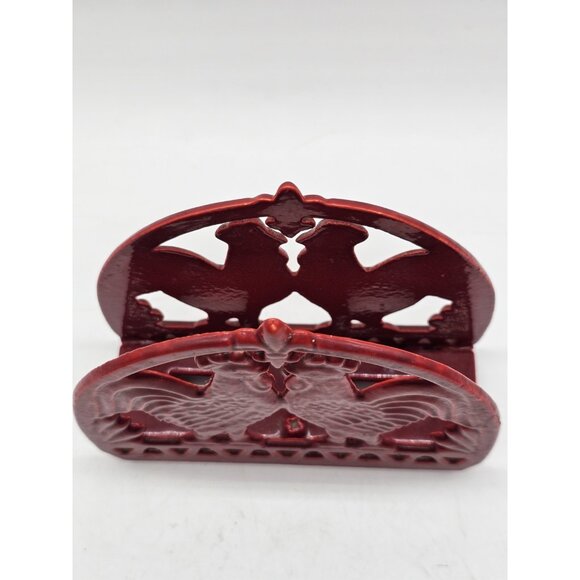 Red Cast Iron Rooster Farmhouse Napkin Holder Vintage - Picture 5 of 10